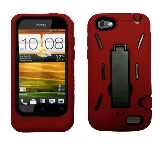 Robot defender case Silicone+PC Anti Impact Hybrid Case Kickstand shell For HTC One V Red Black