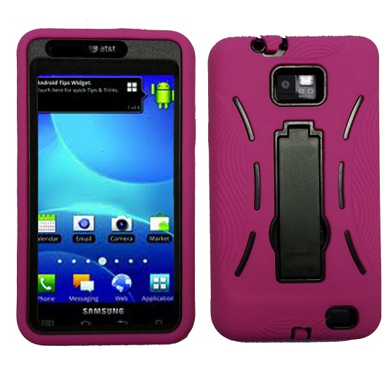 Robot defender case Silicone+PC Anti Impact Hybrid Case Kickstand shell For Samsung SII Singa I777 Pink Black