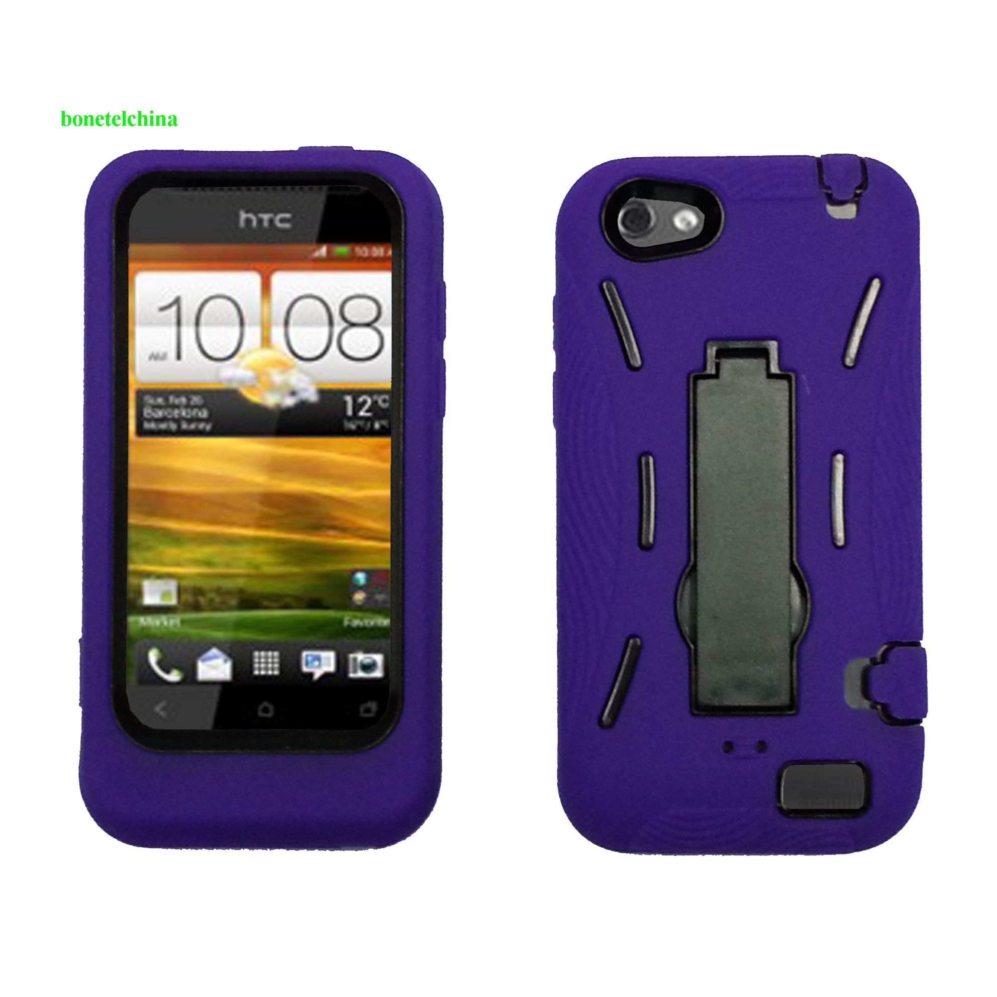 Robot defender case Silicone+PC Anti Impact Hybrid Case Kickstand shell For HTC One V Purple Black