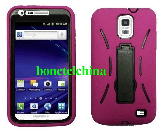 Robot defender case Silicone+PC Anti Impact Hybrid Case Kickstand shell For Samsung Galaxy SII Skyrocket I727 Pink Black