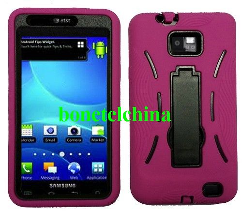 Robot defender case Silicone+PC Anti Impact Hybrid Case Kickstand shell For Samsung SII Singa I777 Pink Black