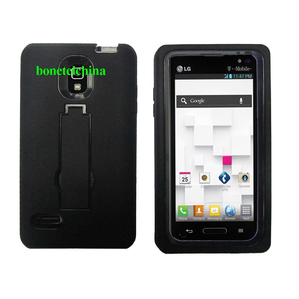 Robot Defender Case Silicone+PC Anti Impact Hybrid Case Kickstand Shell for LG Spirit 4G VS870