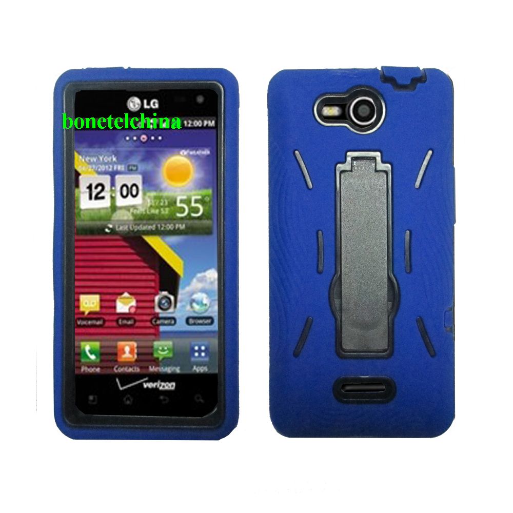 Robot Defender Case  Silicone+PC Anti Impact Hybrid Case Kickstand Shell for VS840 Blue