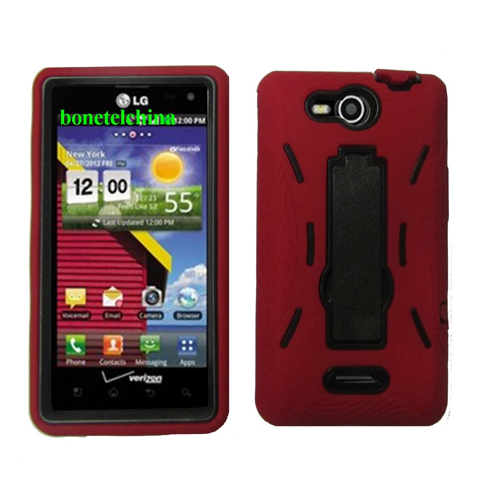 Robot Defender Case  Silicone+PC Anti Impact Hybrid Case Kickstand Shell for VS840 Red