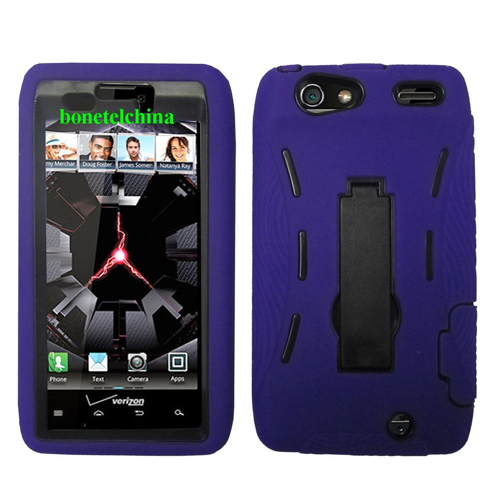 obot Defender Case Silicone+PC Anti Impact Hybrid Case Kickstand Shell for XT912 Droid RAZR MAXX Purple