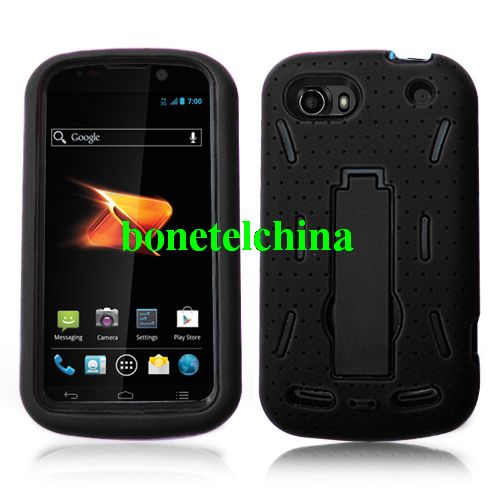 Robot Defender Case Silicone+PC Anti Impact Hybrid Case Kickstand Shell for  ZTE Warp Sequent N861 Black