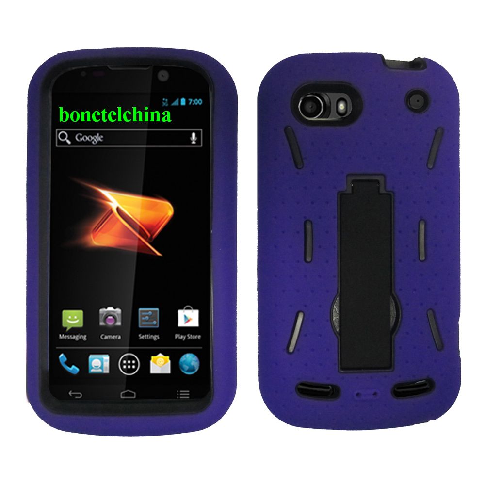 Robot Defender Case Silicone+PC Anti Impact Hybrid Case Kickstand Shell for  ZTE Warp Squent N861 Purple