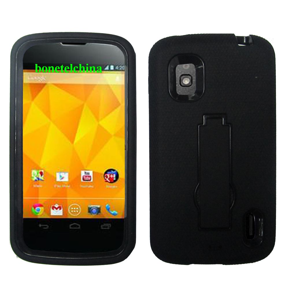 Robot Defender Case Silicone+PC Anti Impact Hybrid Case Kickstand Shell for LG E960(Nexus4) Black