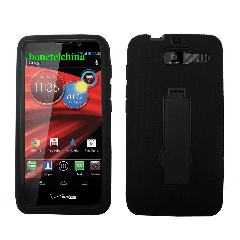 Robot Defender Case Silicone+PC Anti Impact Hybrid Case Kickstand Shell for Motorola Droid RAZR M 4G LTE XT907 Black