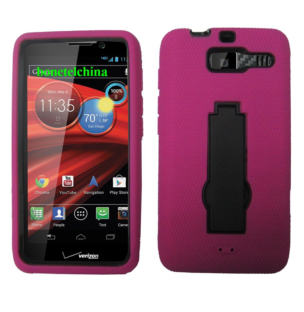 Robot Defender Case Silicone+PC Anti Impact Hybrid Case Kickstand Shell for Motorola Droid RAZR M 4G LTE XT907 Pink