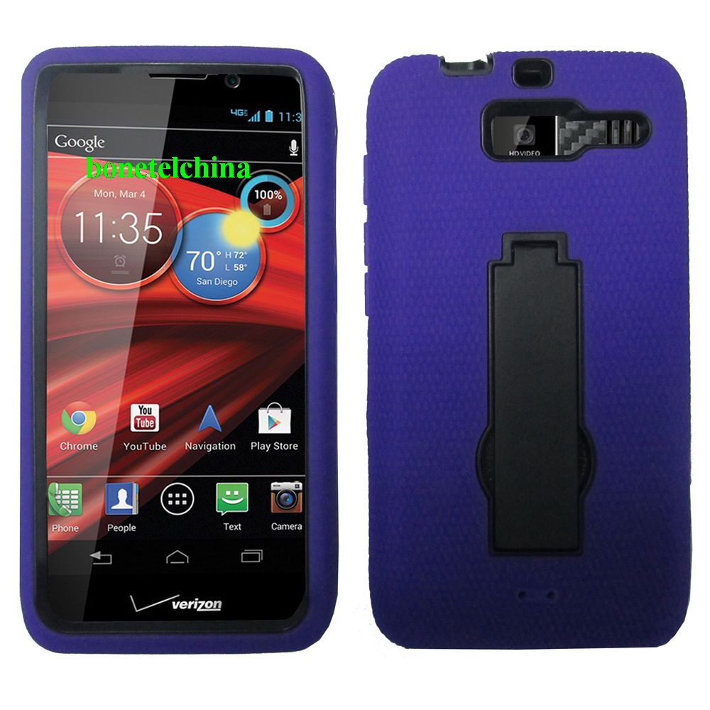 Robot Defender Case Silicone+PC Anti Impact Hybrid Case Kickstand Shell for Motorola Droid RAZR M 4G LTE XT907 Purple