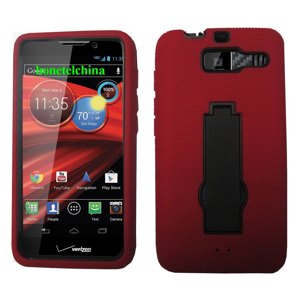 Robot Defender Case Silicone+PC Anti Impact Hybrid Case Kickstand Shell for Motorola Droid RAZR M 4G LTE XT907 Red