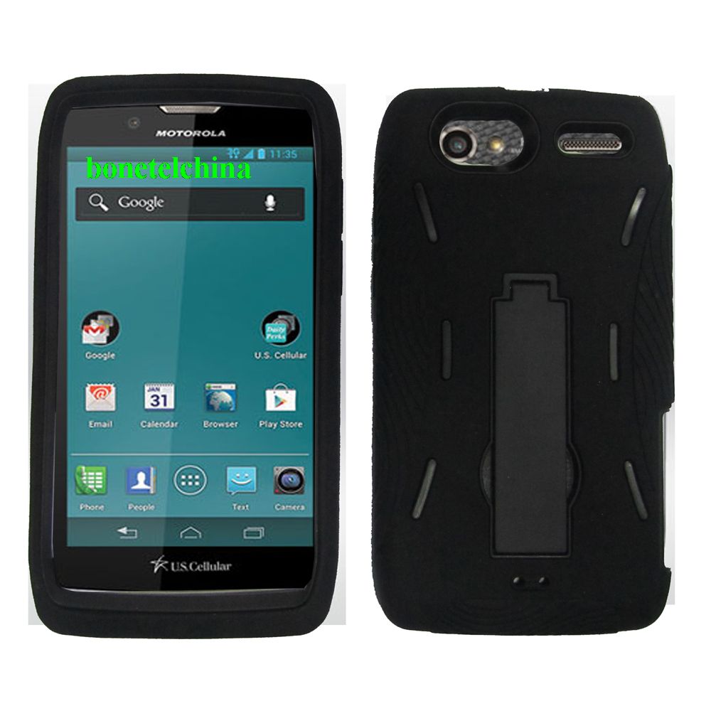 Robot Defender Case Silicone+PC Anti Impact Hybrid Case Kickstand Shell for Motorola XT881(Electrify 2)