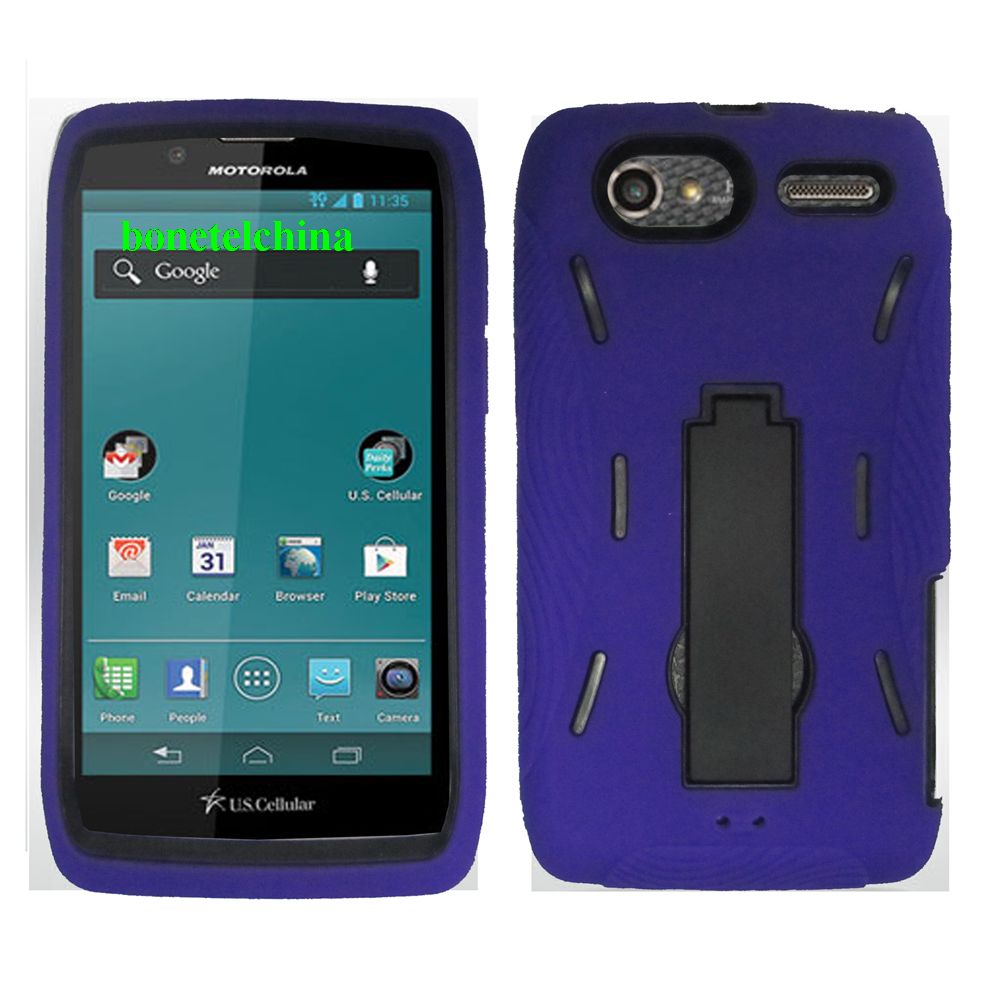 Robot Defender Case Silicone+PC Anti Impact Hybrid Case Kickstand Shell for Motorola XT881(Electrify 2) Purple.jpg