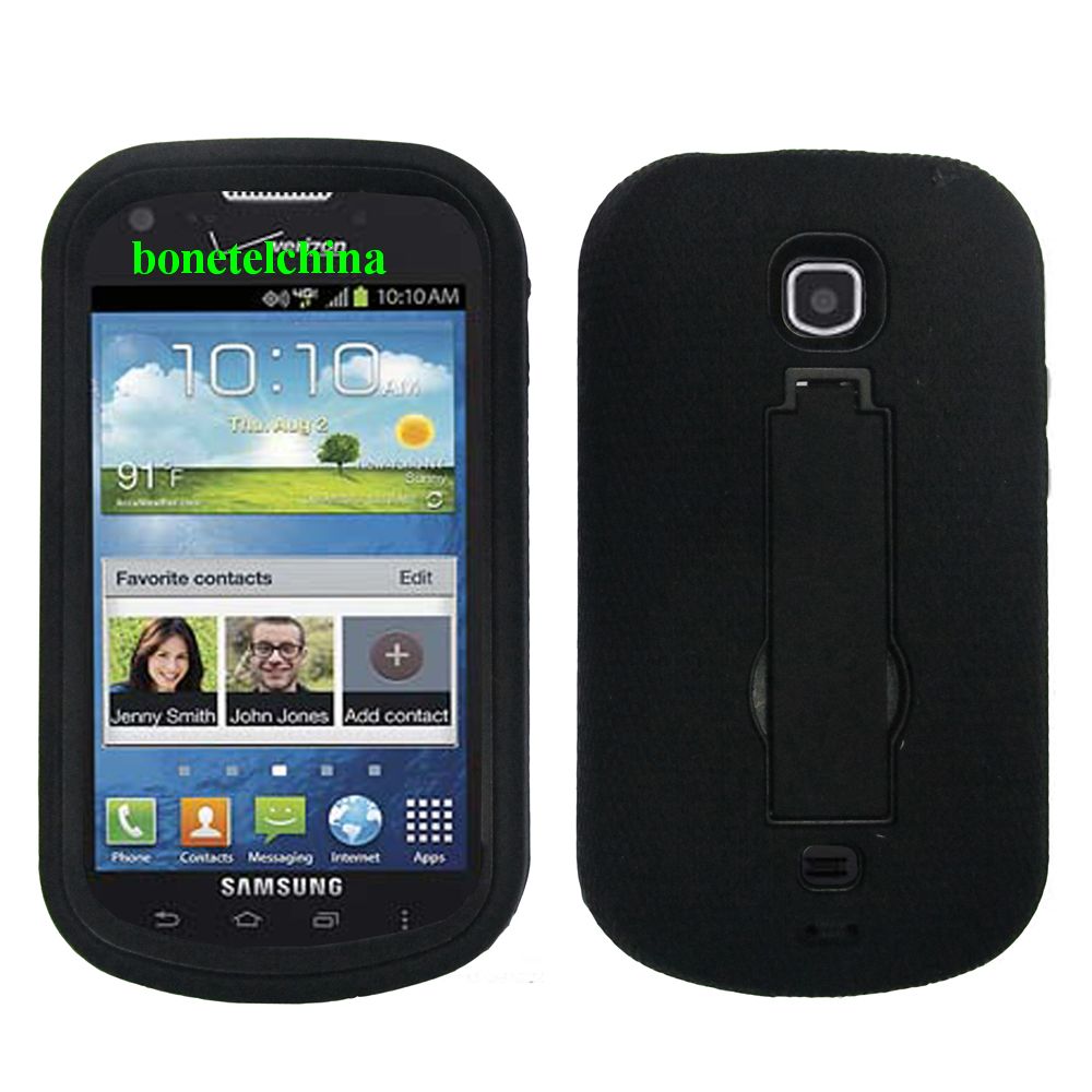 Robot Defender Case Silicone+PC Anti Impact Hybrid Case Kickstand Shell for Samsung stellar 4G I200 Black.