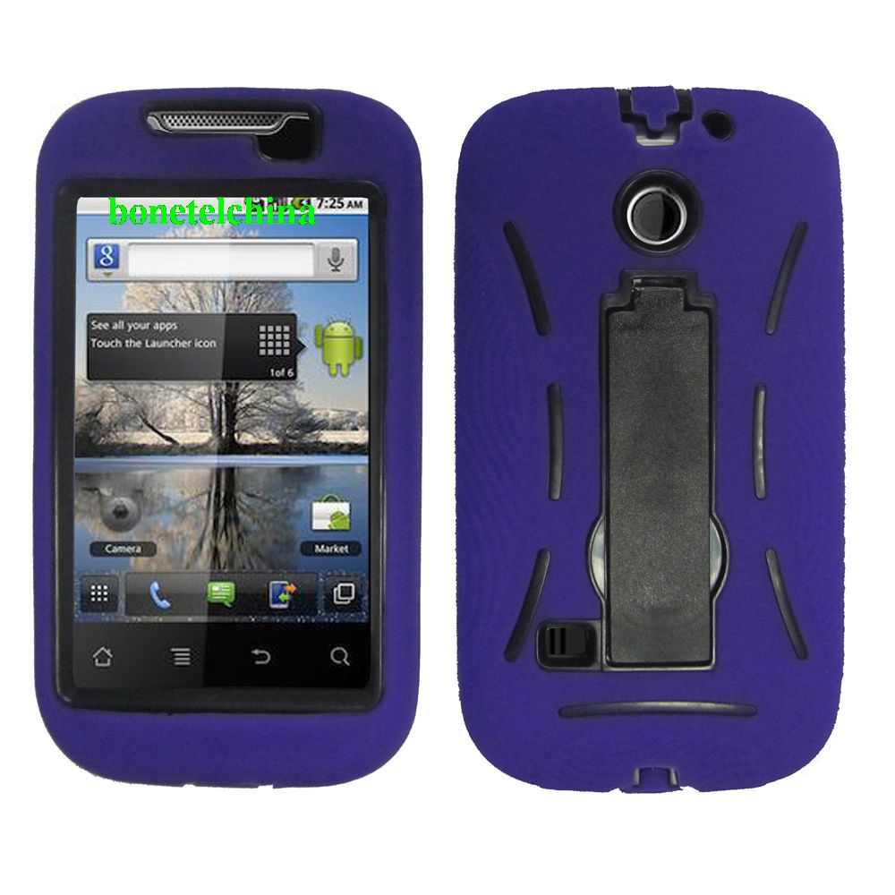 Robot Defender Case Silicone+PC Anti Impact Hybrid Case Kickstand Shell for ZTE U860 Puple.