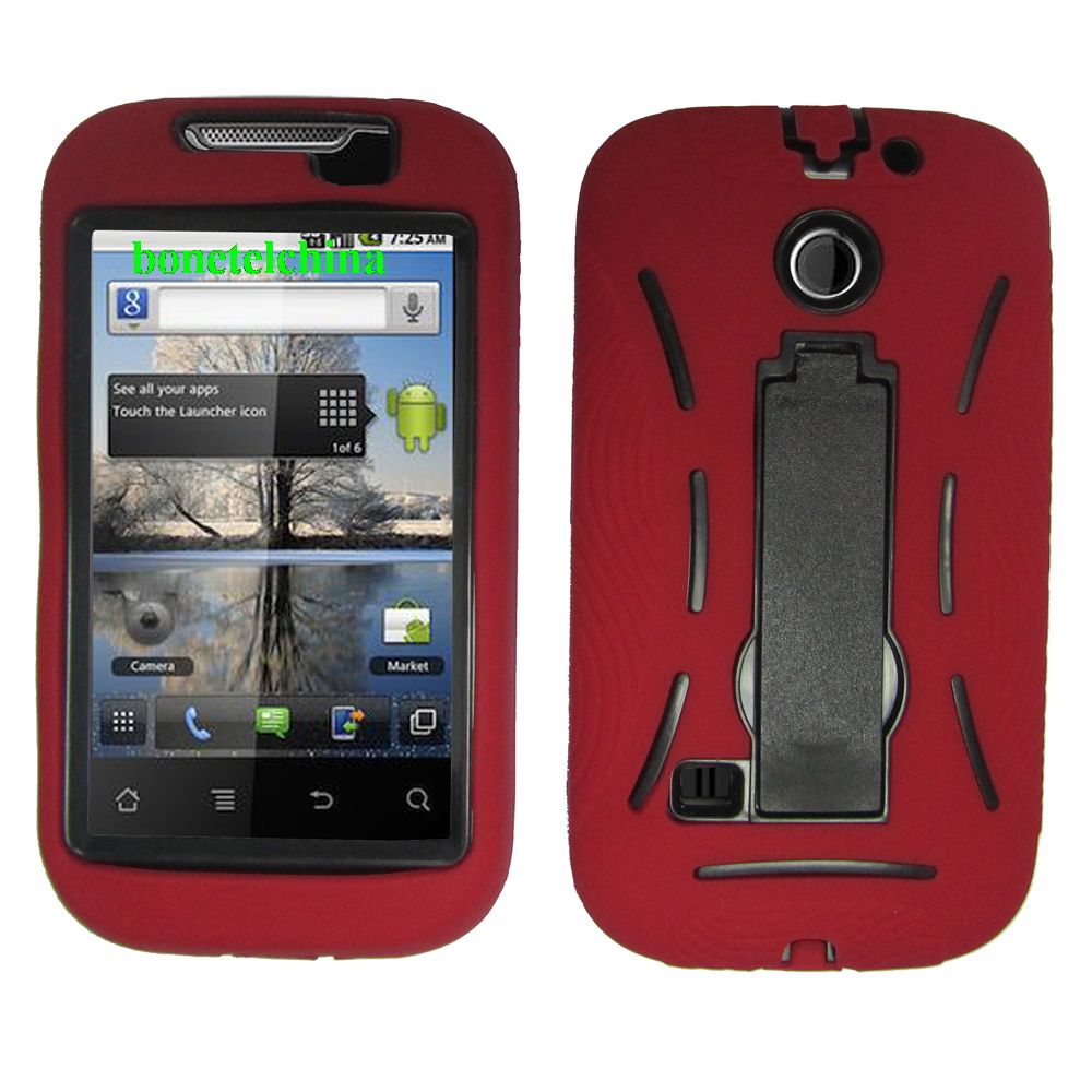 Robot Defender Case Silicone+PC Anti Impact Hybrid Case Kickstand Shell for ZTE U860 RED