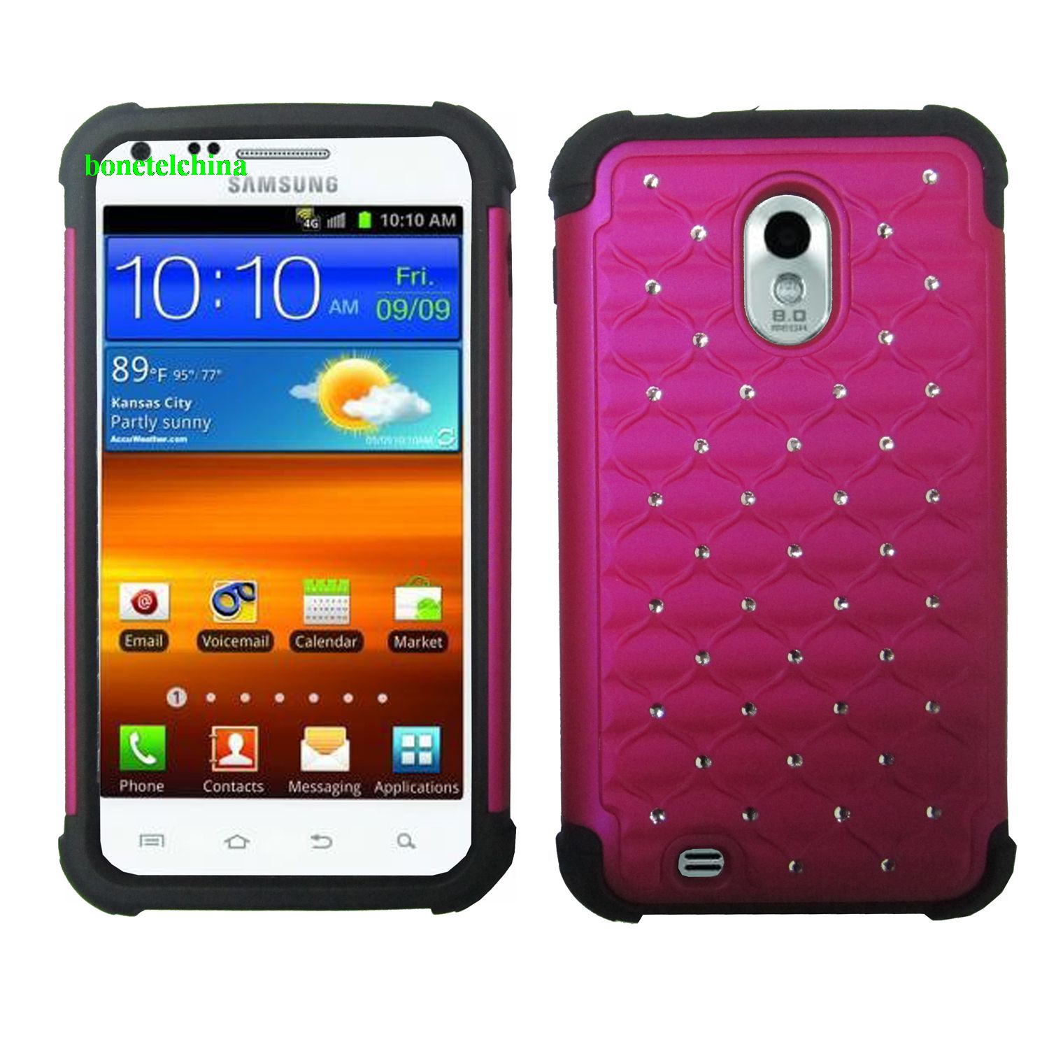 2 in 1 PC+SILICONE HYBRID STUDDED DIAMOND CASE FOR EPIC 4G TOUCH D710 HOTPINK+BLACK