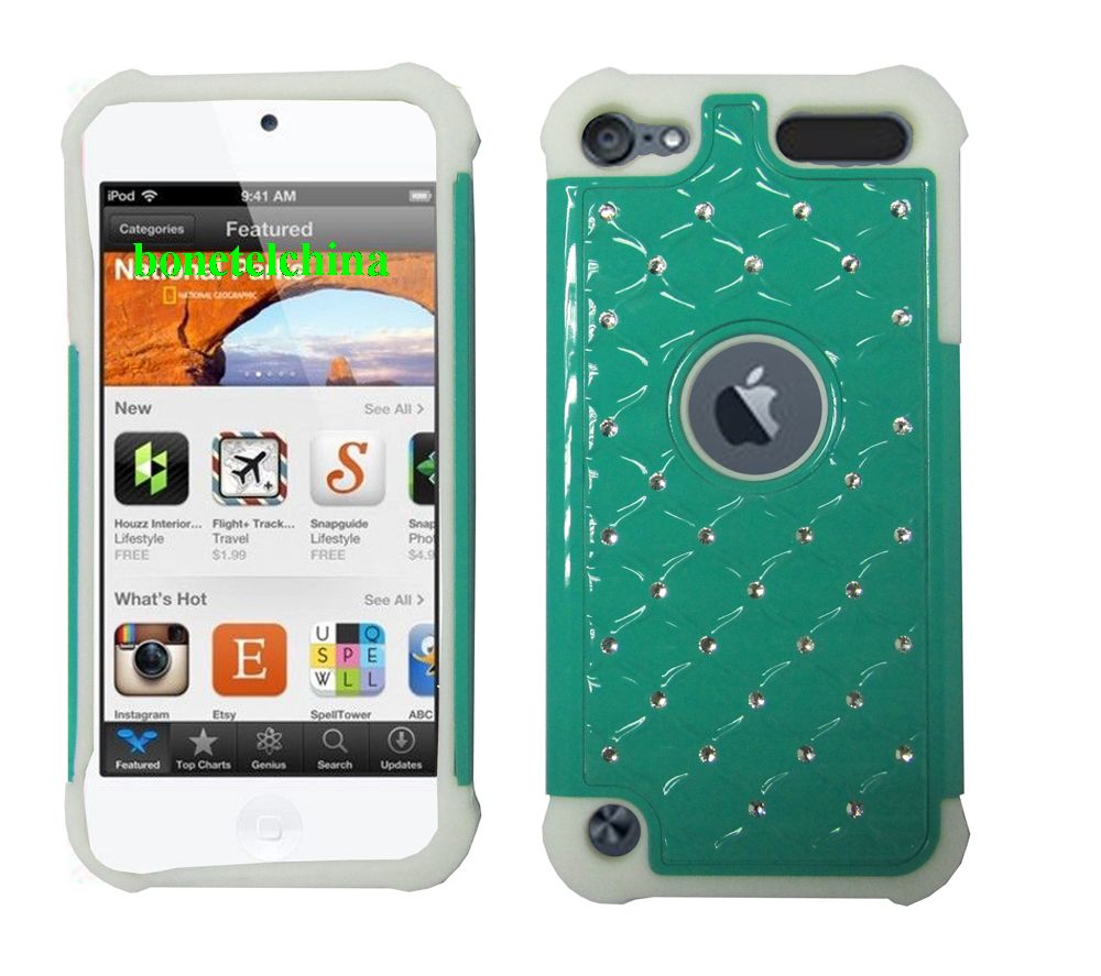 2 IN 1 SILICON+ PC HYBRID COMBO DIAMOND SHINY CASES FOR IPOD TOUCH 5 TILL GREEN