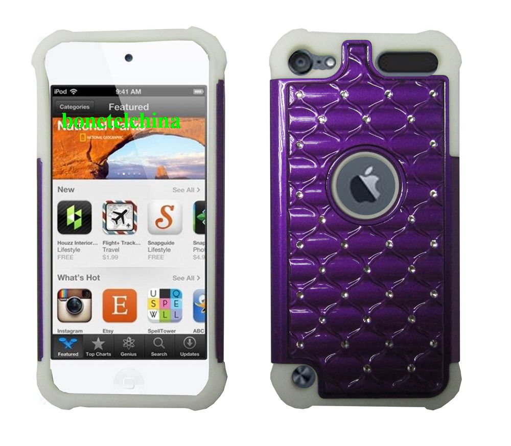 2 IN 1 SILICON+ PC HYBRID COMBO DIAMOND SHINY CASES FOR IPOD TOUCH 5 TILL PURPLE