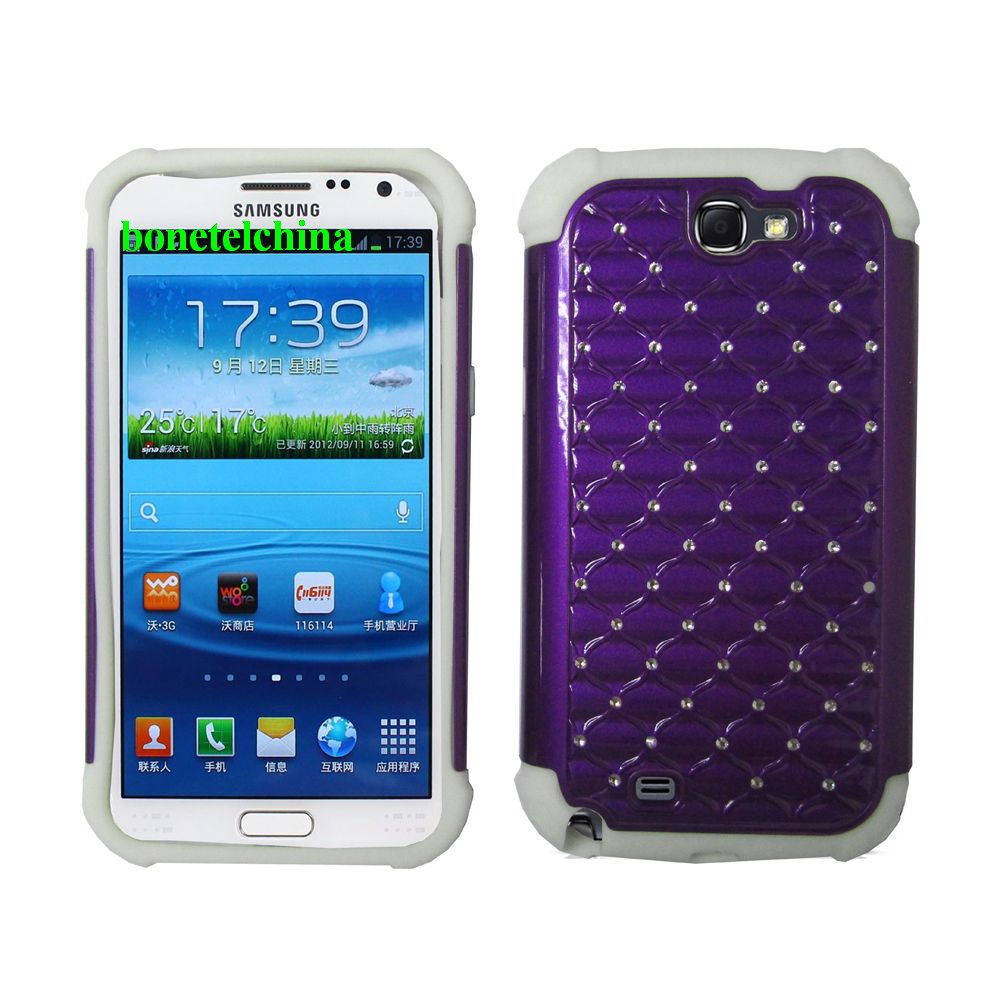 2 IN 1 SILICON+ PC HYBRID COMBO DIAMOND SHINY CASES FOR SAMSUNG GALAXY NOTE  N7100 PURPLE