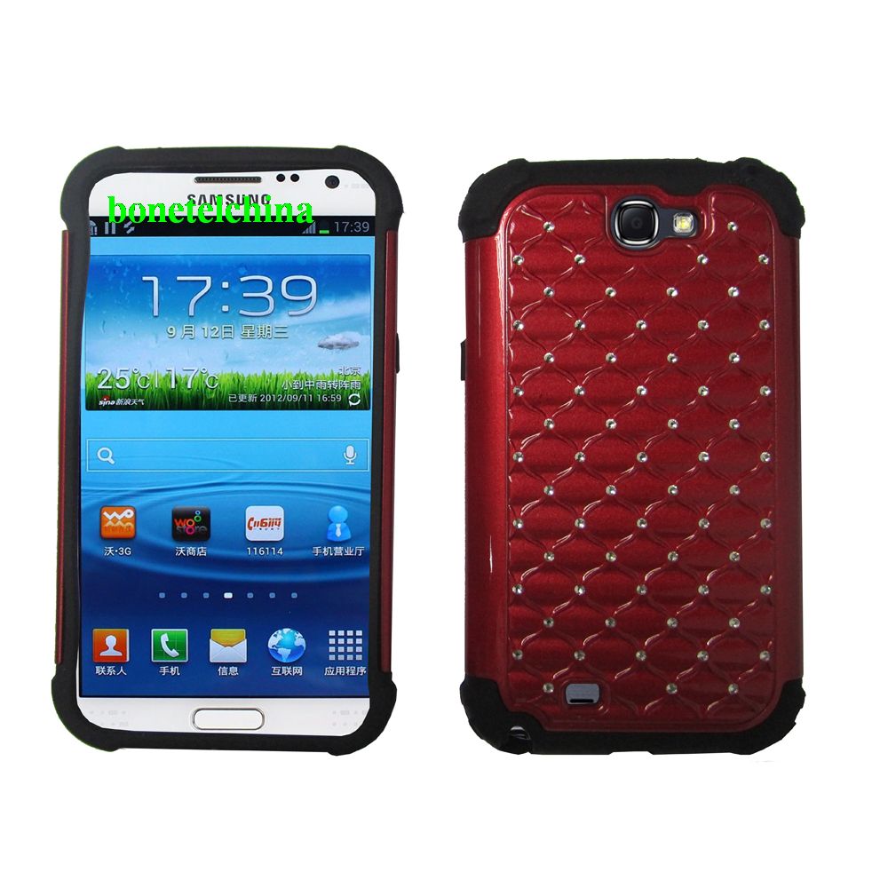 2 IN 1 SILICON+ PC HYBRID COMBO DIAMOND SHINY CASES FOR SAMSUNG GALAXY NOTE  N7100 RED