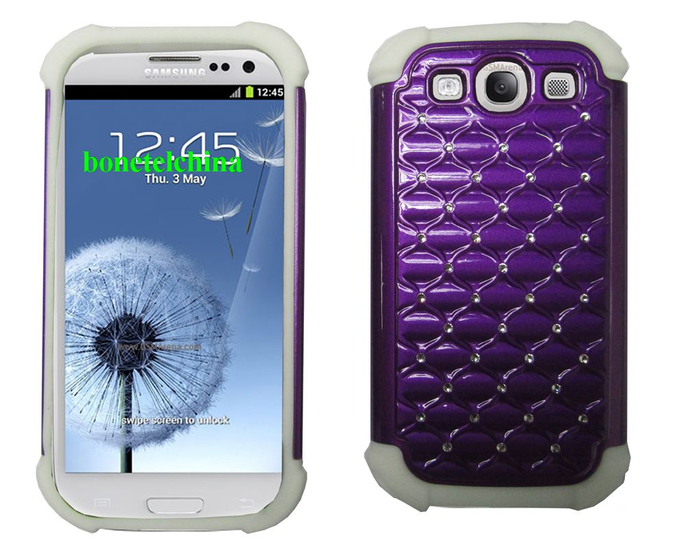 2 IN 1 SILICON+ PC HYBRID COMBO DIAMOND SHINY CASES FOR SAMSUNG GALAXY S3 I9300 PURPLE.