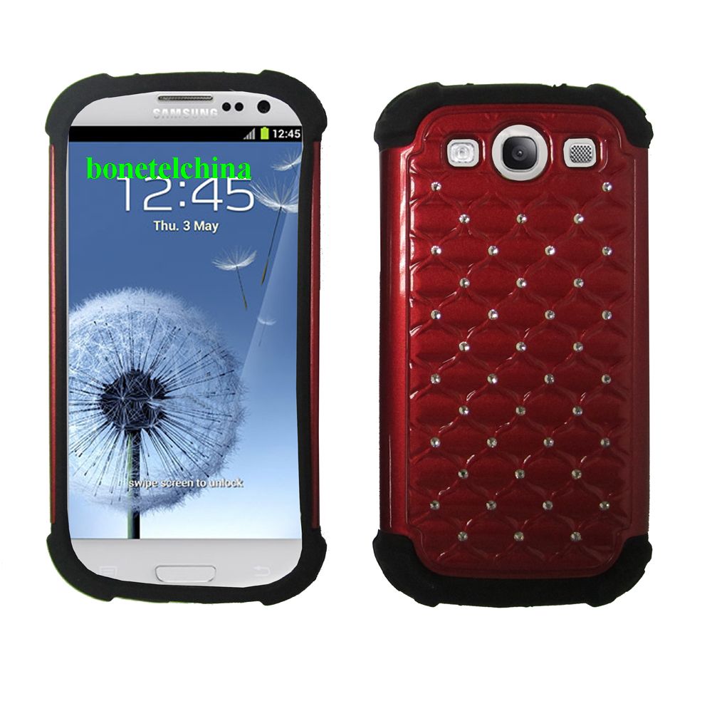 2 IN 1 SILICON+ PC HYBRID COMBO DIAMOND SHINY CASES FOR SAMSUNG GALAXY S3 I9300 RED