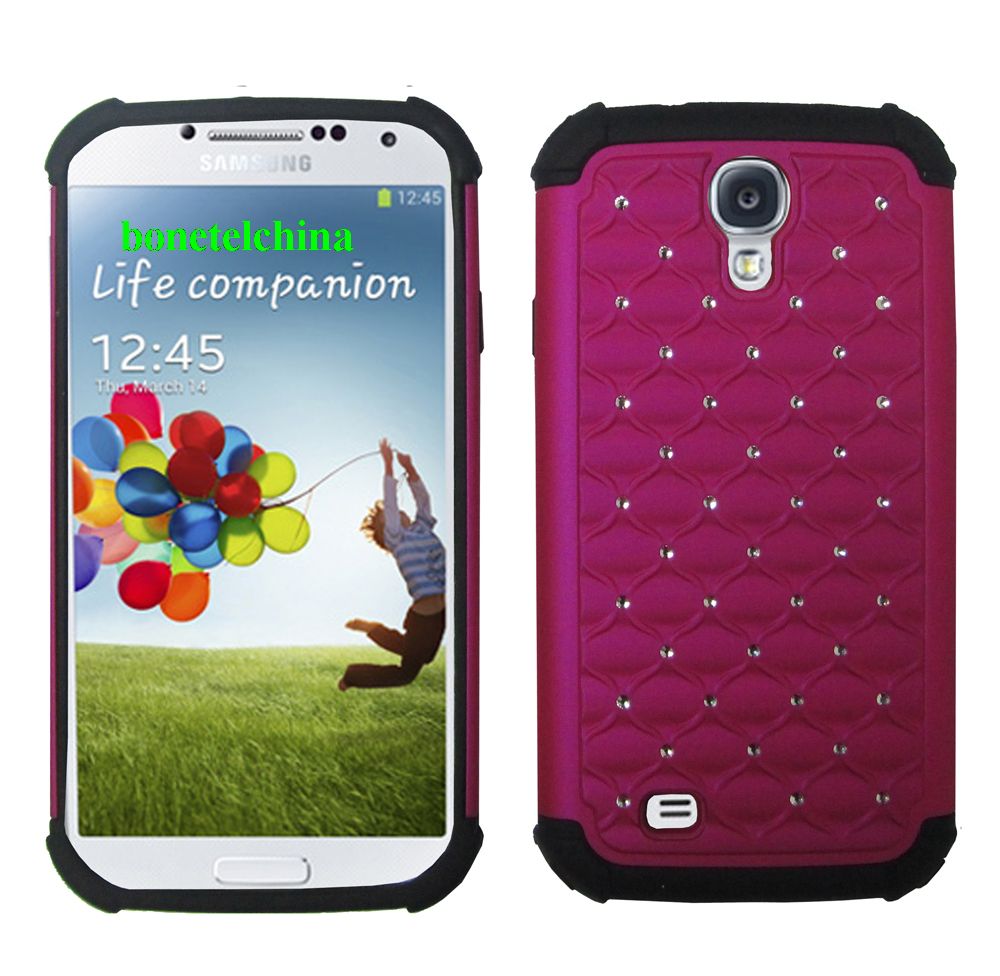 2 IN 1 SILICON+ PC HYBRID COMBO DIAMOND SHINY CASES FOR SAMSUNG GALAXY S4 IV I9500 I9505 BLACK PINK
