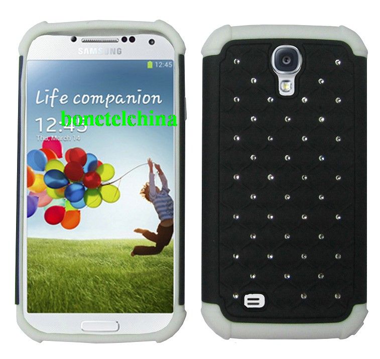 2 IN 1 SILICON+ PC HYBRID COMBO DIAMOND SHINY CASES FOR SAMSUNG GALAXY S4 IV I9500 I9505 WHITE BLACK