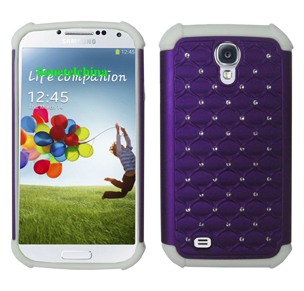 2 IN 1 SILICON+ PC HYBRID COMBO DIAMOND SHINY CASES FOR SAMSUNG GALAXY S4 IV I9500 I9505 WHITE PURPLE