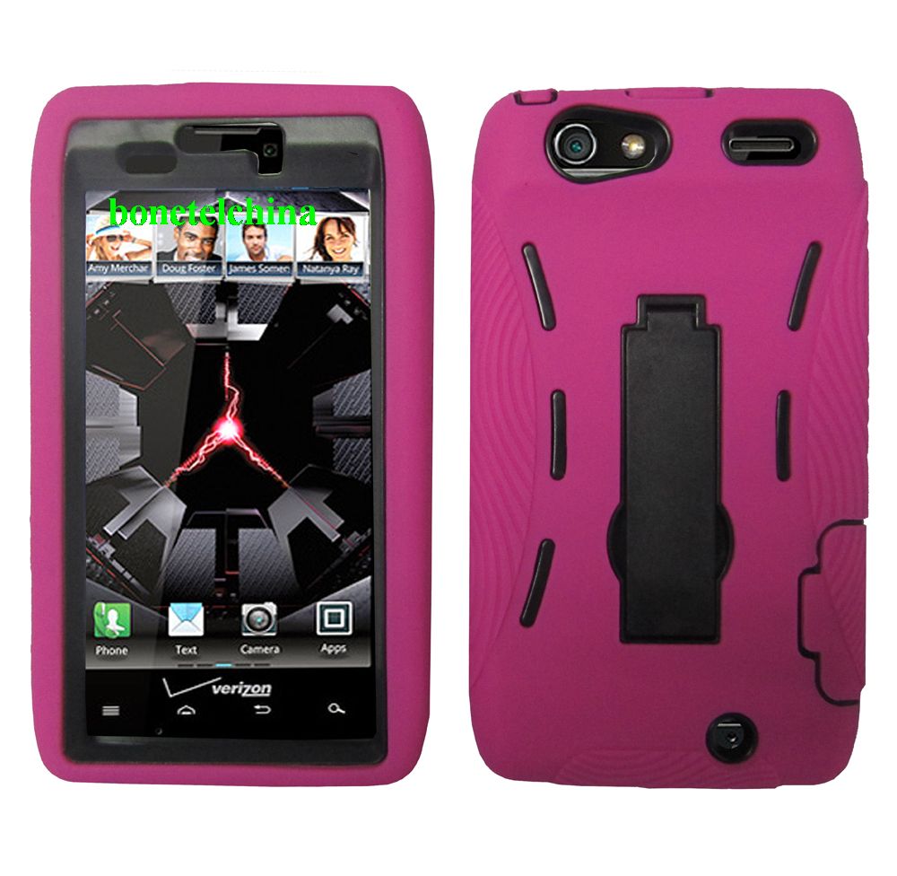 obot Defender Case Silicone+PC Anti Impact Hybrid Case Kickstand Shell for XT912 Droid RAZR MAXX Pink