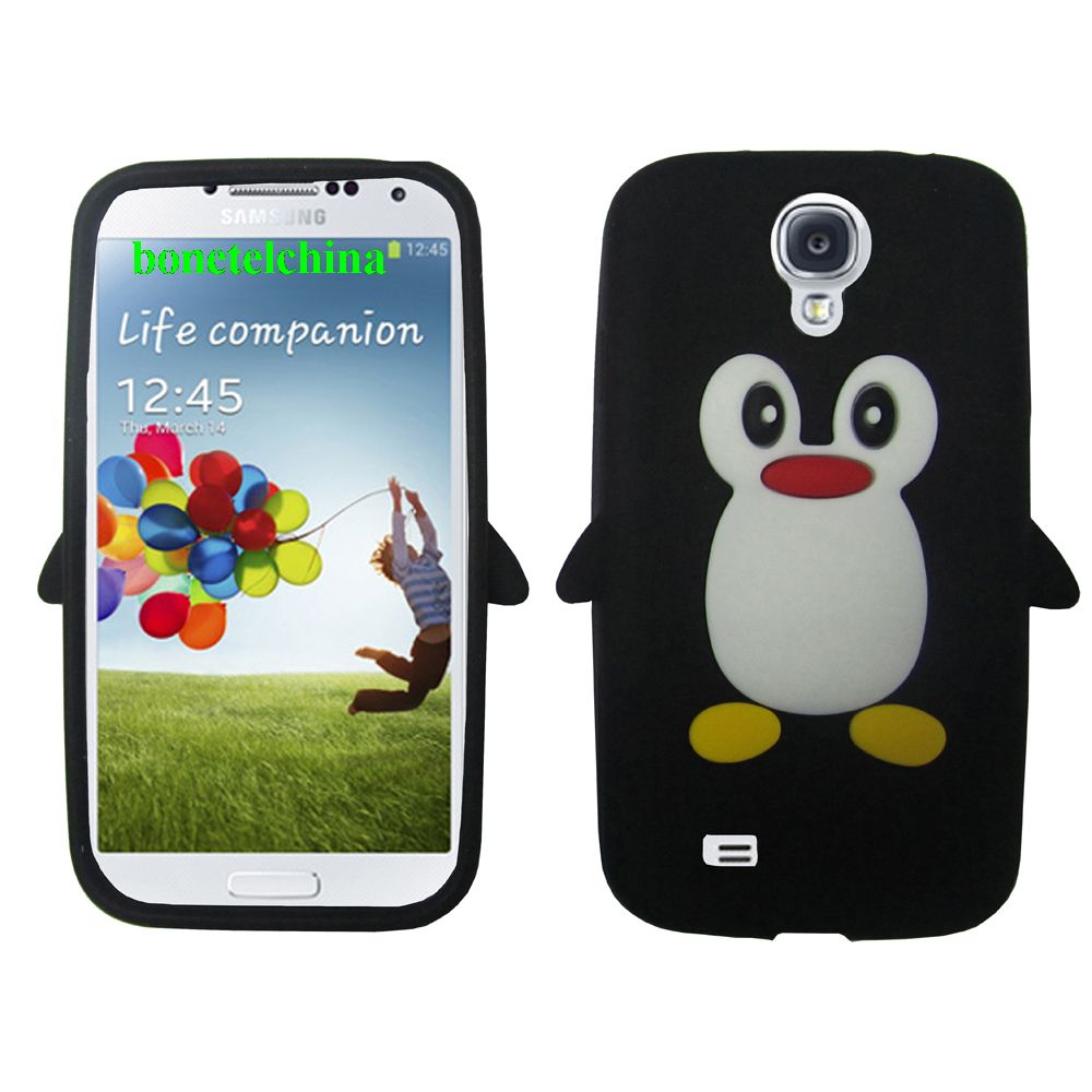 Penguin Animal Silione Cases for Samsung Galaxy S 4 IV i9500 i9505 Black