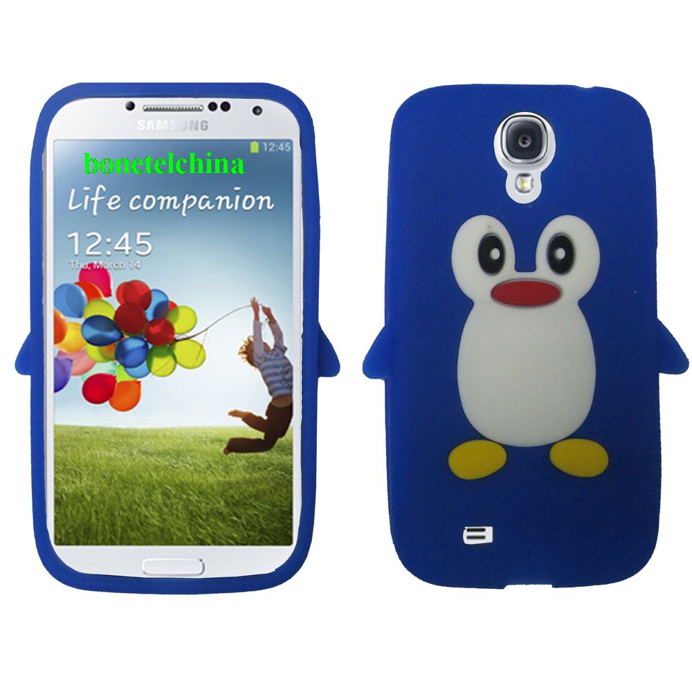 Penguin Animal Silione Cases for Samsung Galaxy S 4 IV i9500 i9505 Blue