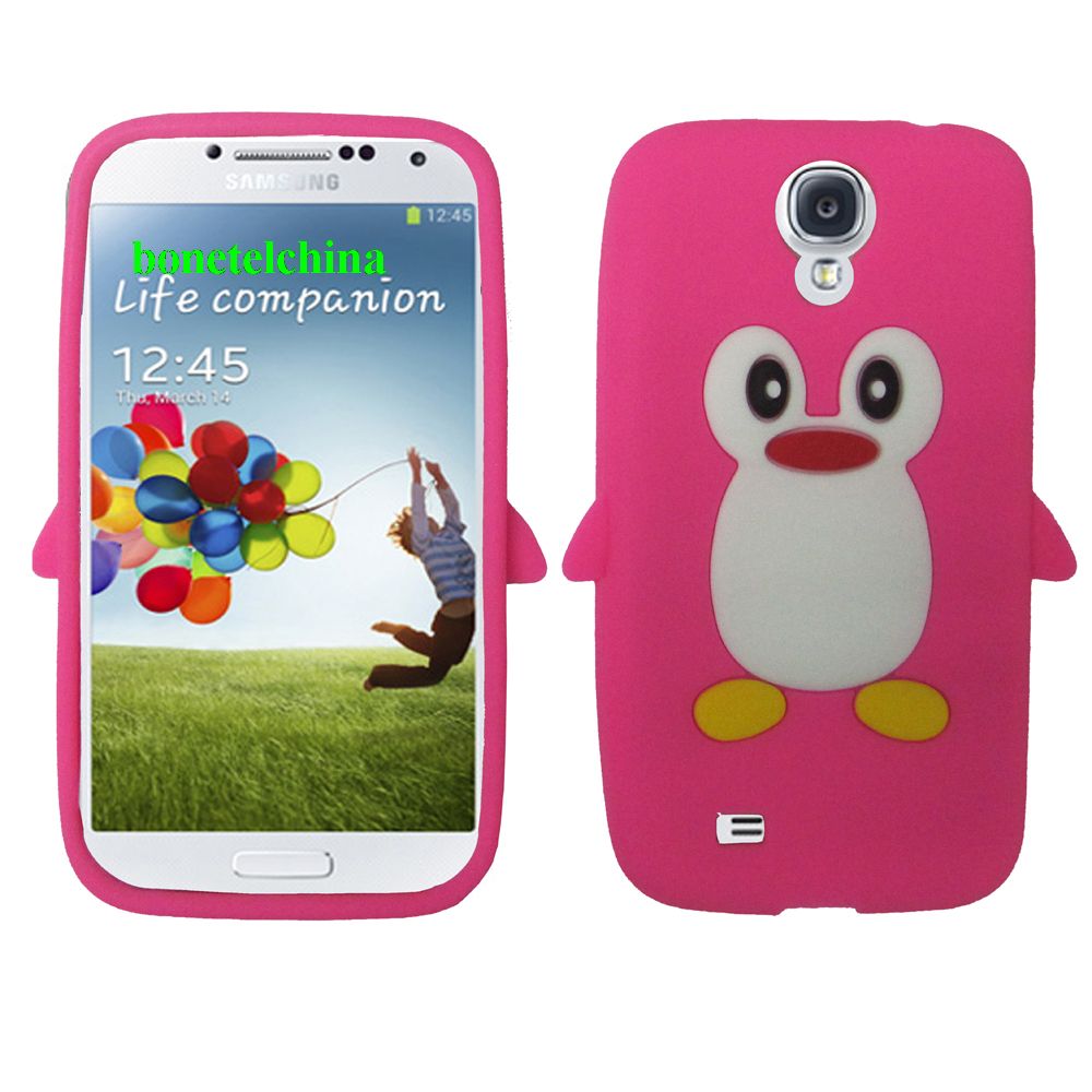 Penguin Animal Silione Cases for Samsung Galaxy S 4 IV i9500 i9505 pink