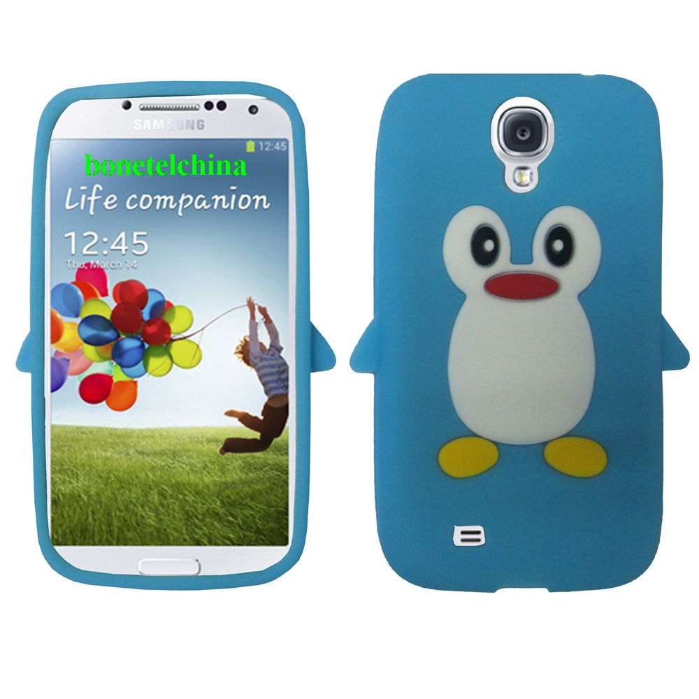 Penguin Animal Silione Cases for Samsung Galaxy S 4 IV i9500 i9505 Sky Blue