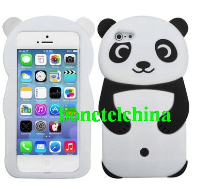 Panda Soft Silicone Case Cover for iPhone 5 C 5C Black and white