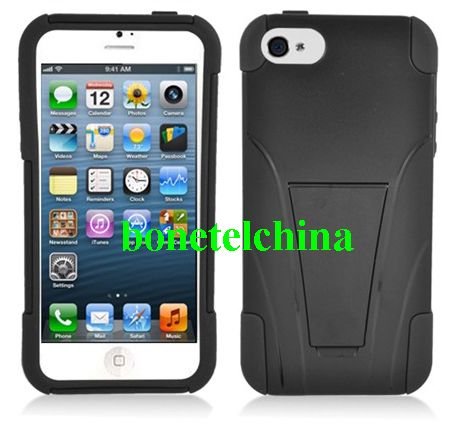 Robot Defender Case Silicone+PC Anti Impact Hybrid Case Kickstand Shell for iPhone 5 Black