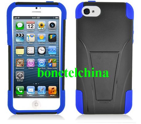 Robot Defender Case Silicone+PC Anti Impact Hybrid Case Kickstand Shell for iPhone 5 Blue Black