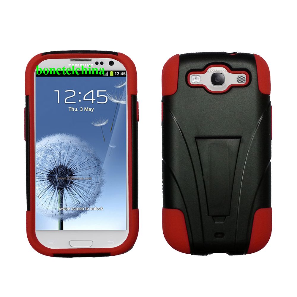 Robot defender case Silicone+PC Anti Impact Hybrid Case Kickstand shell For Samsung Galaxy S3 SIII i9300 Red Black