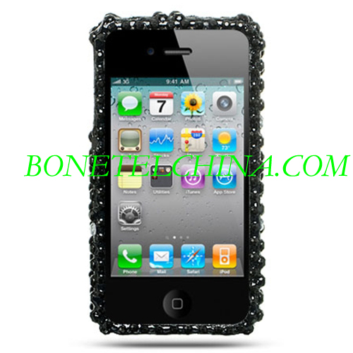 Caso de Diamante 3D completo - Desenho Preto com flor e Spider para iPhone4