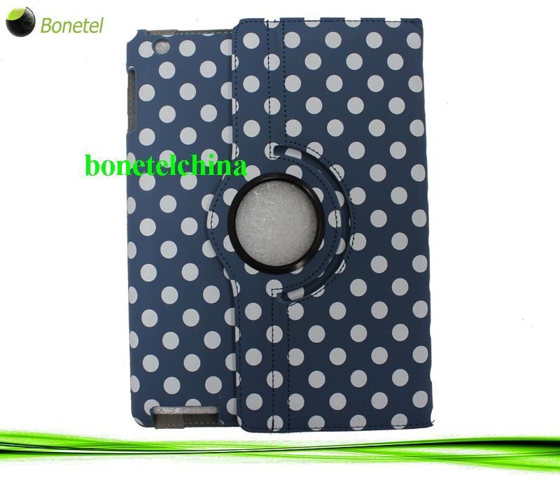 Polka Dot pattern 360 degree roating leather cases smart cover for iPad 2 & New ipad