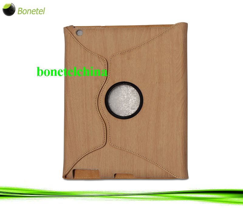 PU Wood Texture Leather Folio Cases Cover for iPad 2 & New iPad