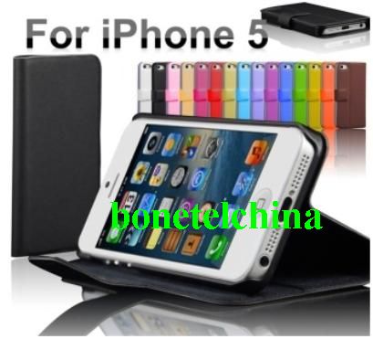 Flip Wallet Leather Case Cover for iPhone 5 (Black)