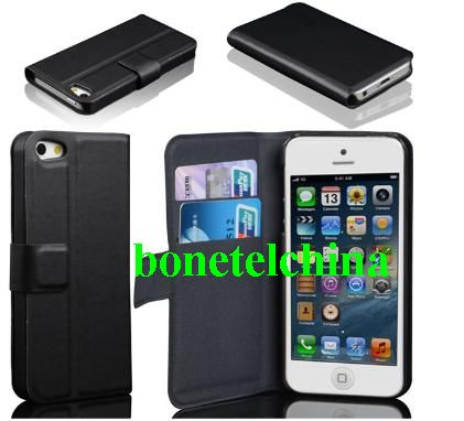 Flip Wallet Leather Case Cover for iPhone 5 (Black)