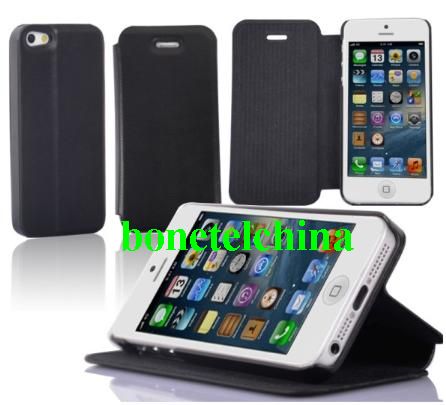 Flip Wallet Leather Case Cover for iPhone 5 (Black)