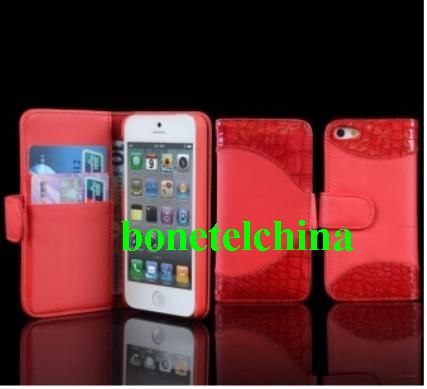 Flip Wallet Credit Card Leather Case Cover for iPhone 5 (Red)