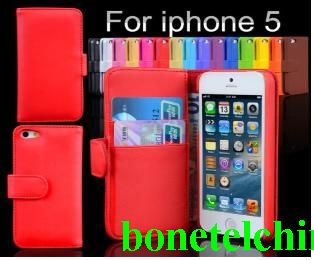 Flip Wallet Credit Card Leather Case Cover for iPhone 5 (Red)