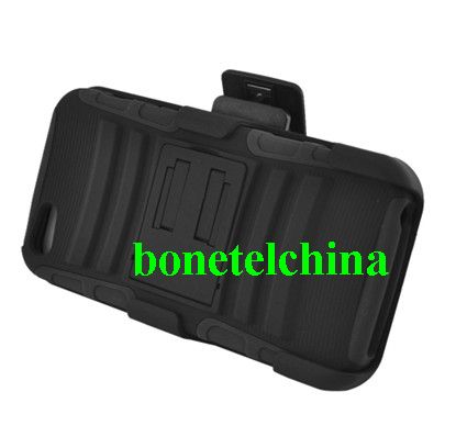 FOR IPHONE 5 BLACK SKIN CASE HYBRID CASE BLACK with Stand & BLACK HOLSTER