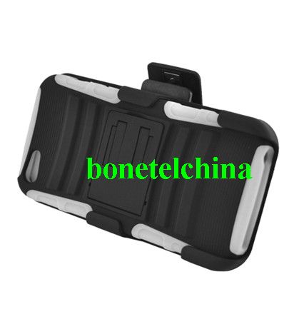 For IPHONE 5 WHITE SKIN HYBRID BLACK&STAND & BLACK HOLSTER